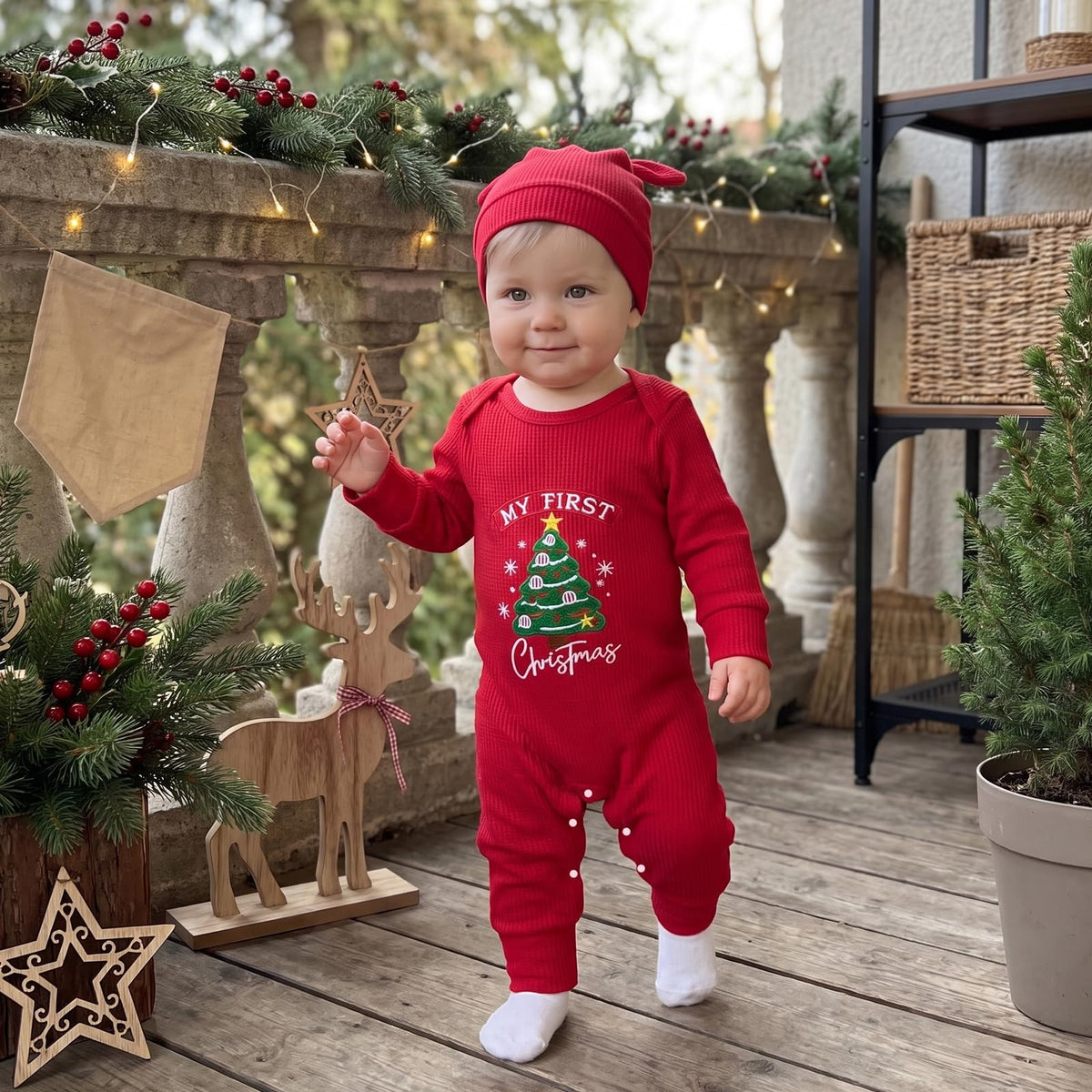 Christmas Baby Romper Jumpsuit Hat Set I726