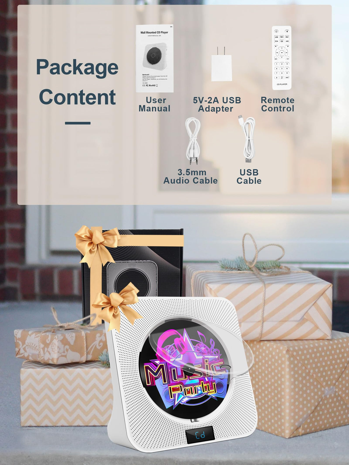 White Portable CD Player with Bluetooth O5198