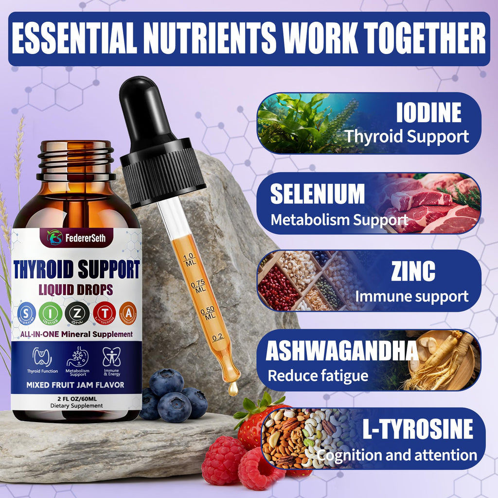 Liquid Thyroid Support Supplement with Selenium Zinc Iodine 2 Fl. Oz T172