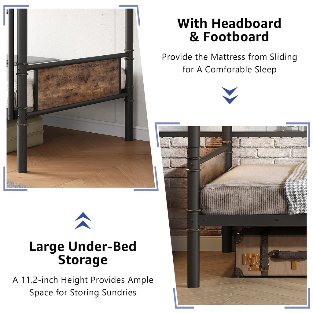 Twin Over Twin Metal Bunk Bed with Ladder and Guardrail I601710