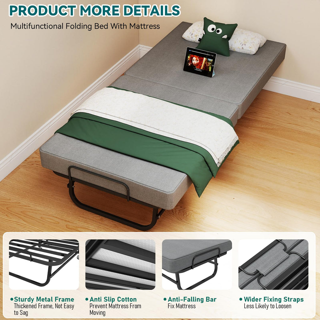 Folding Bed with Mattress and Metal Frame Z551076