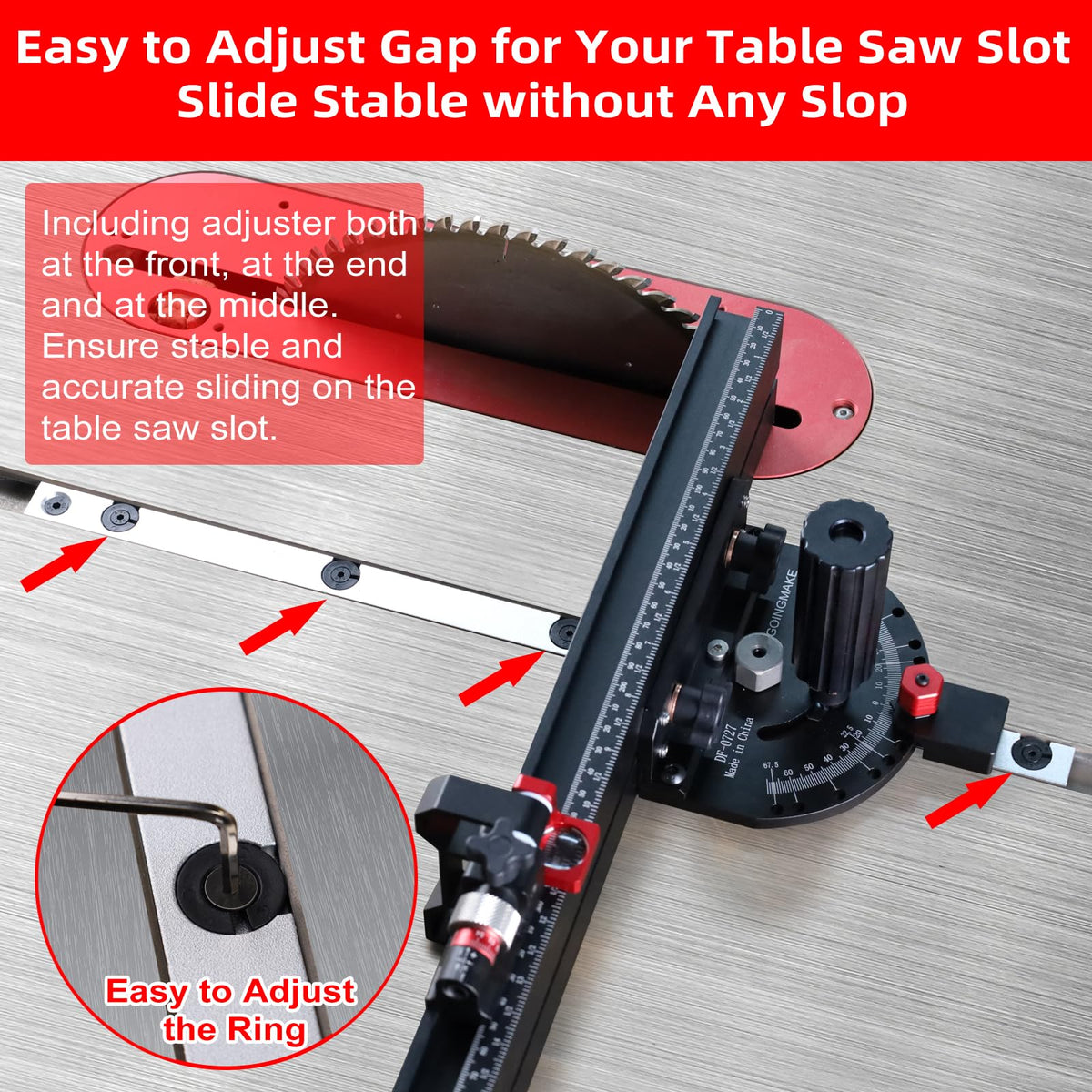 Table Saw Miter Gauge with Extendable Fence and Flip Stop E63123