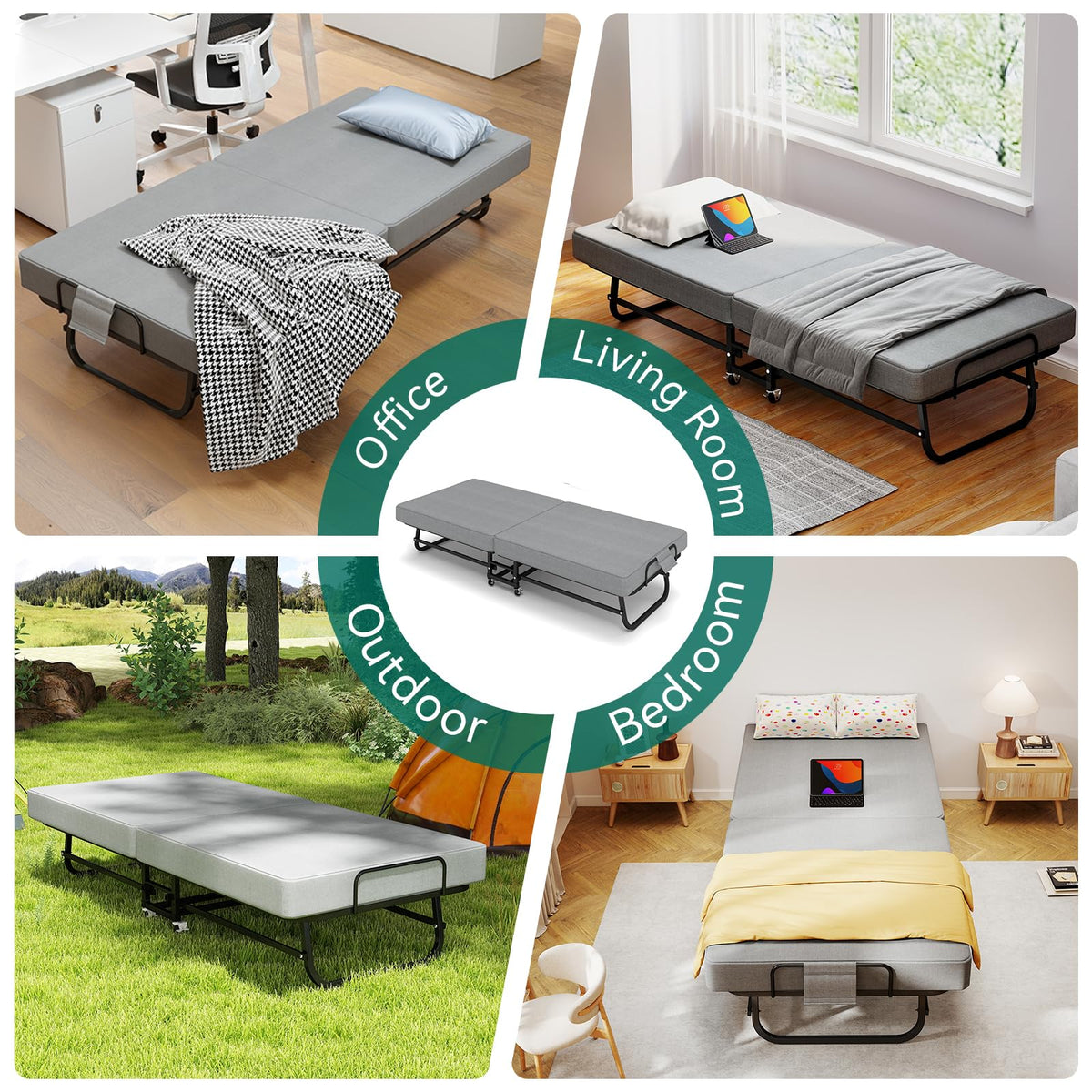 Folding Bed with Mattress and Metal Frame Z551076