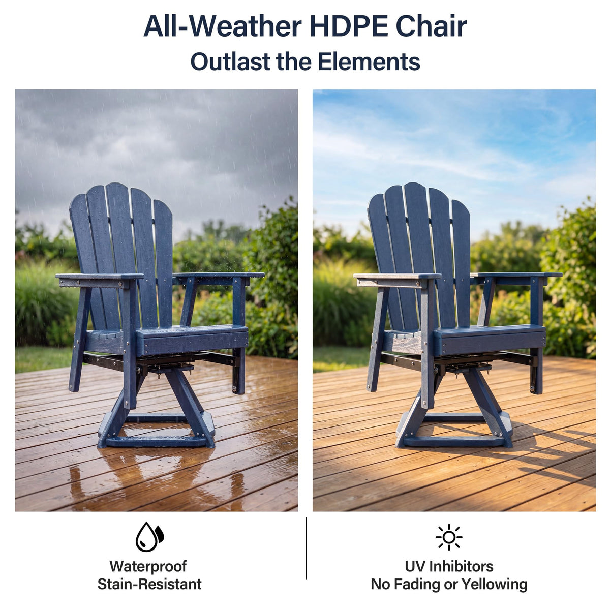 HDPE Swivel Adirondack Chair Set of 2 Navy Blue I38403