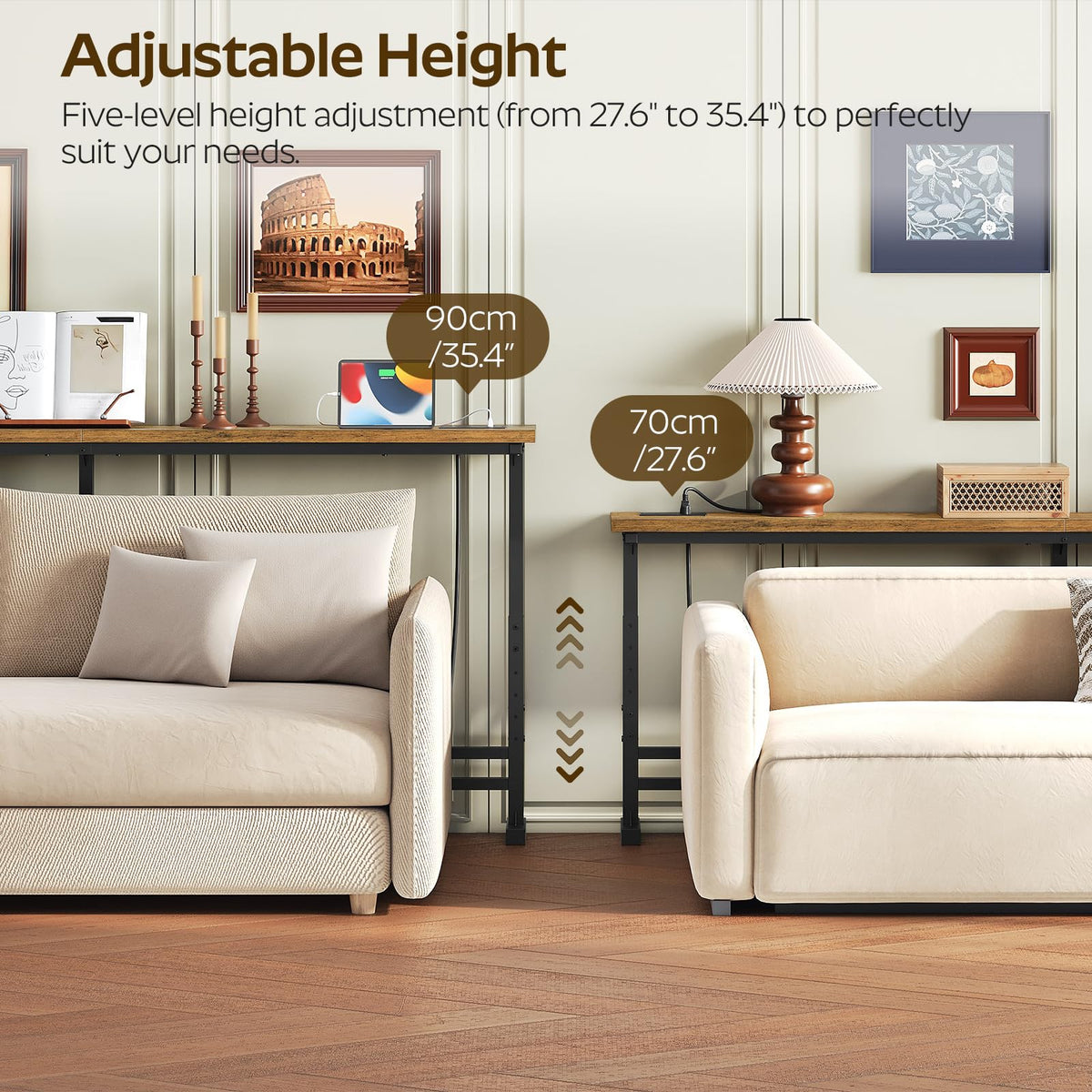 70.9" Console Table with Adjustable Height and Power Outlet F5616