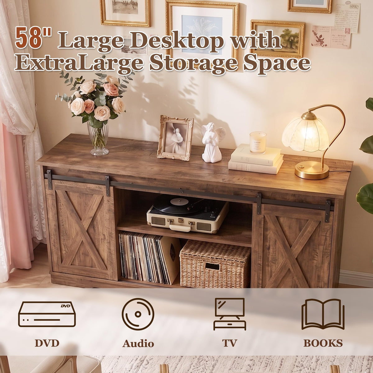 65 Inch Rustic Brown Farmhouse TV Stand Y265