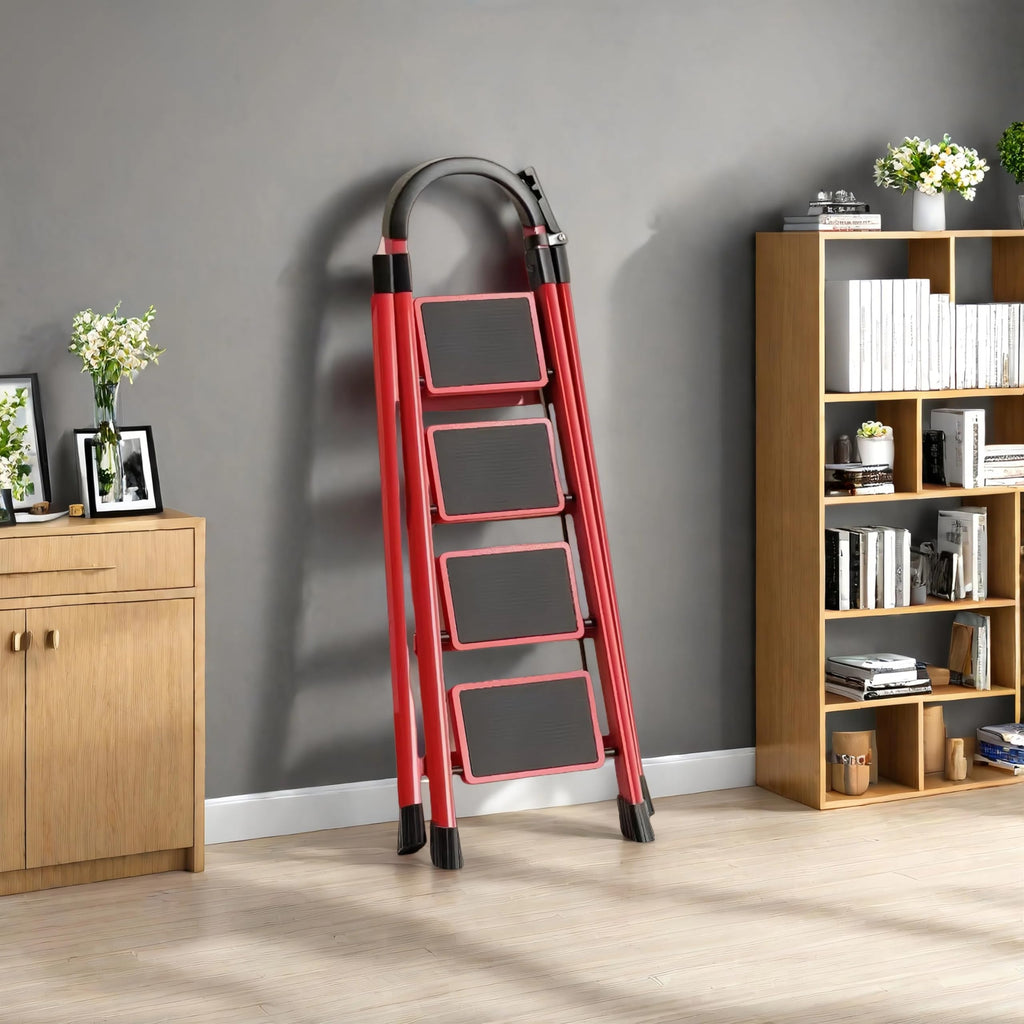 4 Step Folding Ladder with Handrails, Heavy Duty 800 lbs Step Stool V6129