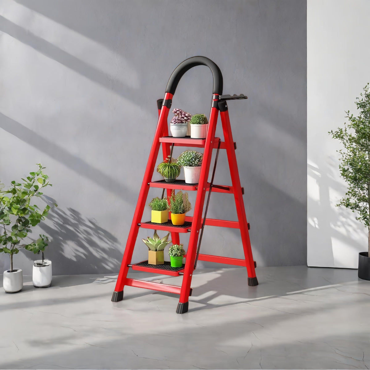 4 Step Folding Ladder with Handrails, Heavy Duty 800 lbs Step Stool V6129