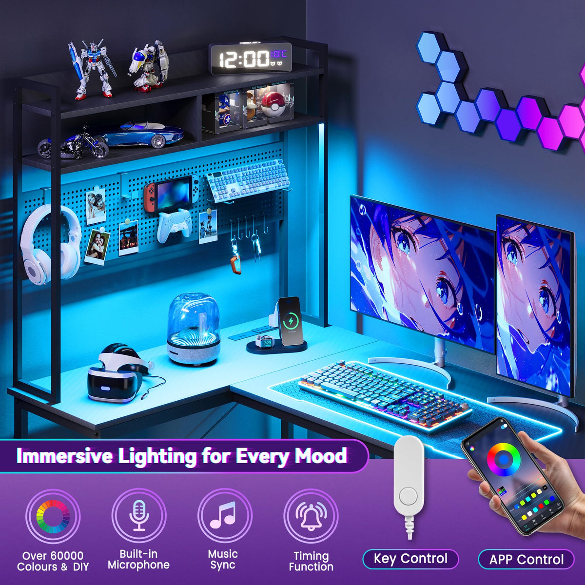 L Shaped Gaming Desk with Hutch Z4216