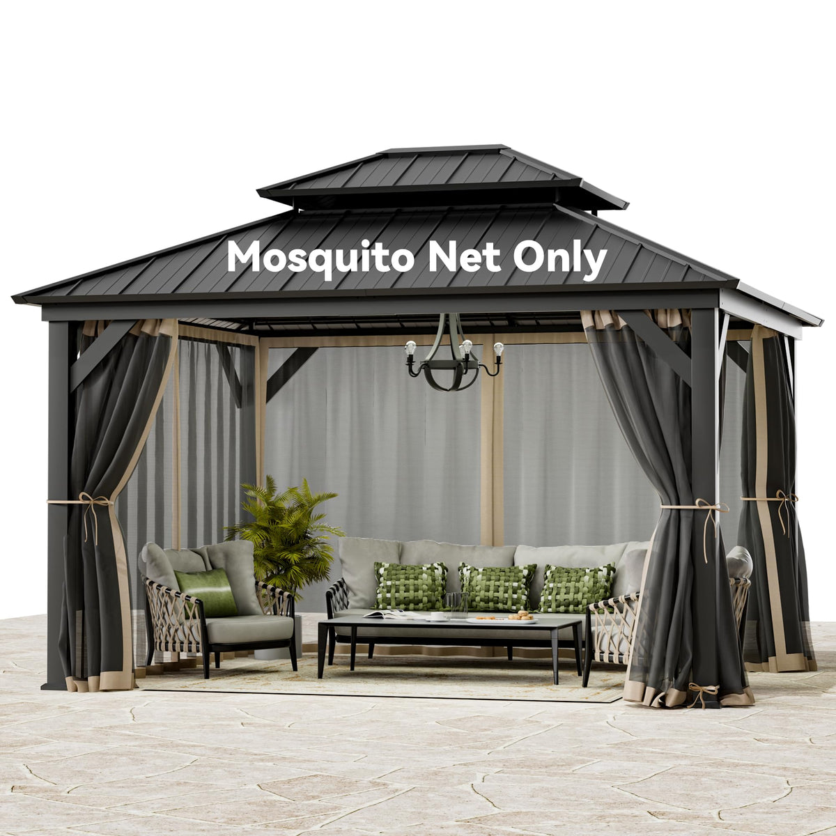 11' x 13' Gazebo Mosquito Netting Replacement 4-Panel Sidewalls with Double Zipper L784264