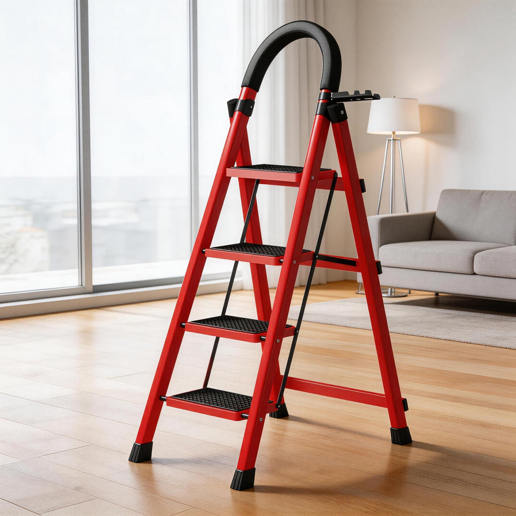 4 Step Folding Ladder with Handrails, Heavy Duty 800 lbs Step Stool V6129