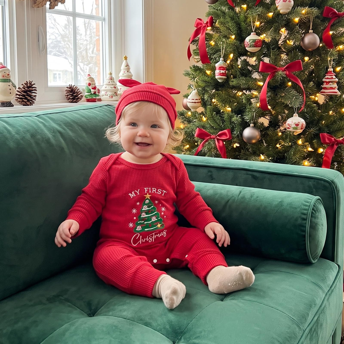 Christmas Baby Romper Jumpsuit Hat Set I726
