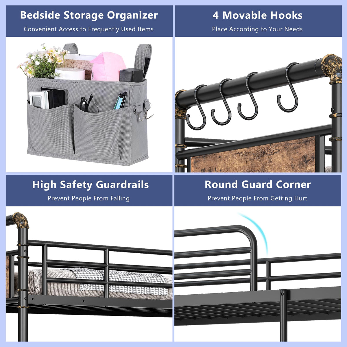 Twin Over Twin Metal Bunk Bed with Ladder and Guardrail I601710