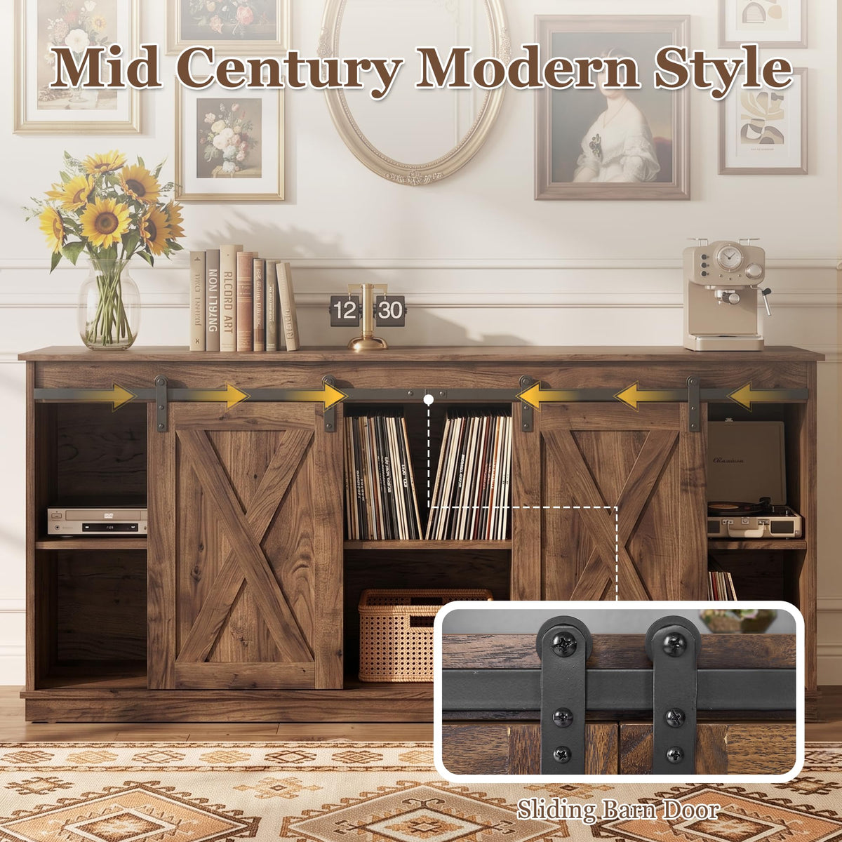 65 Inch Rustic Brown Farmhouse TV Stand Y265