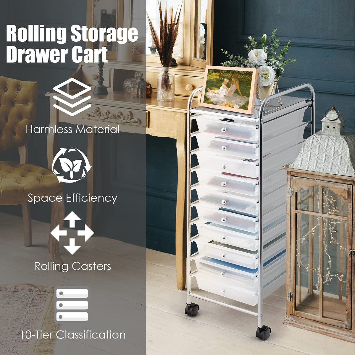 10 Drawer Multicolor Rolling Storage Cart U975