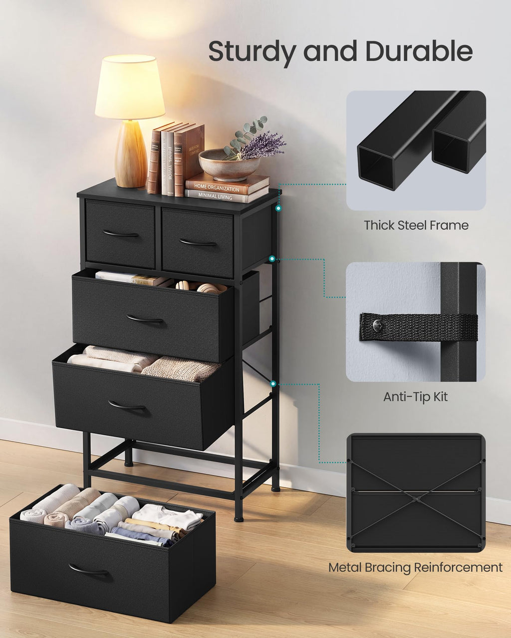 Tall Dresser with 5 Fabric Drawers T863849