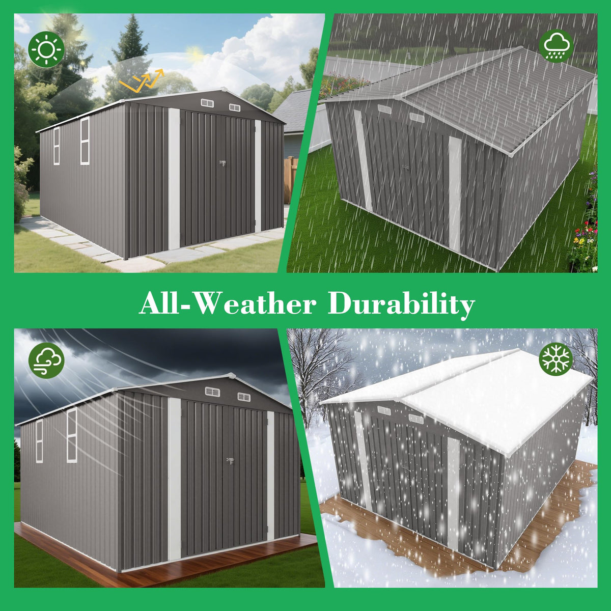 10x12 FT Grey Metal Storage Shed with Double Doors W698158