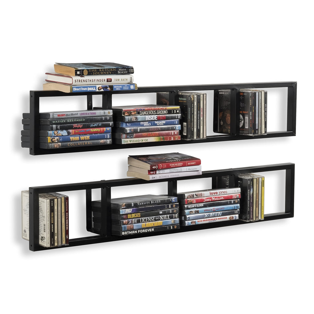 34 Inch Media Storage Rack Organizer Metal Floating Shelf Set of 2 Black C62210