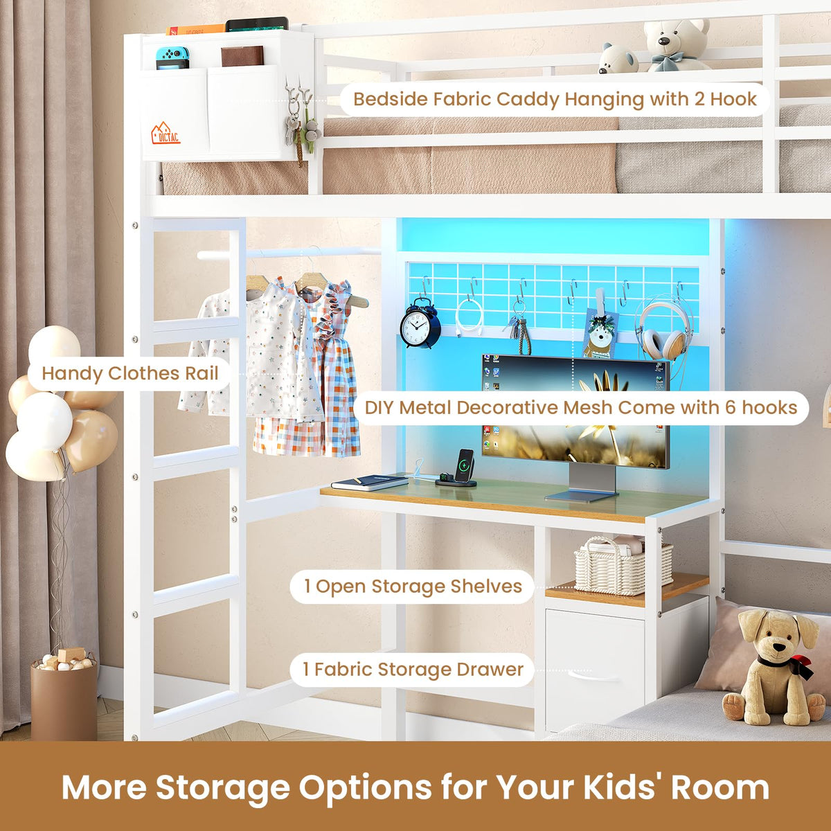 Twin Over Twin White Bunk Bed with Desk E427002
