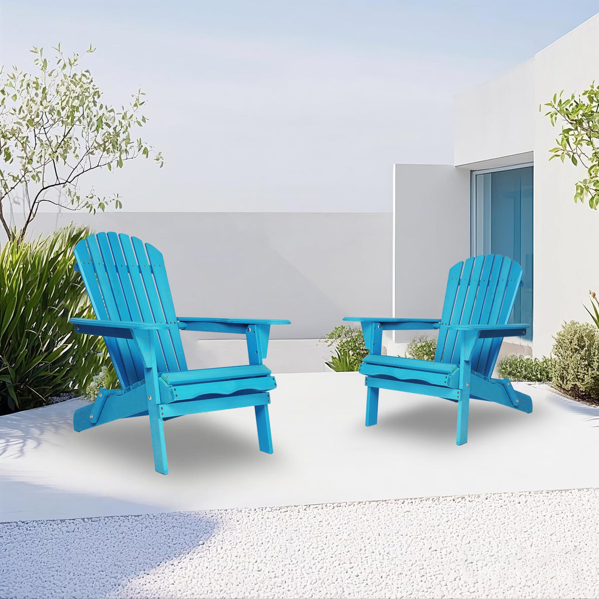 Wooden Folding Adirondack Chair Set of 2 Solid Cedar I456