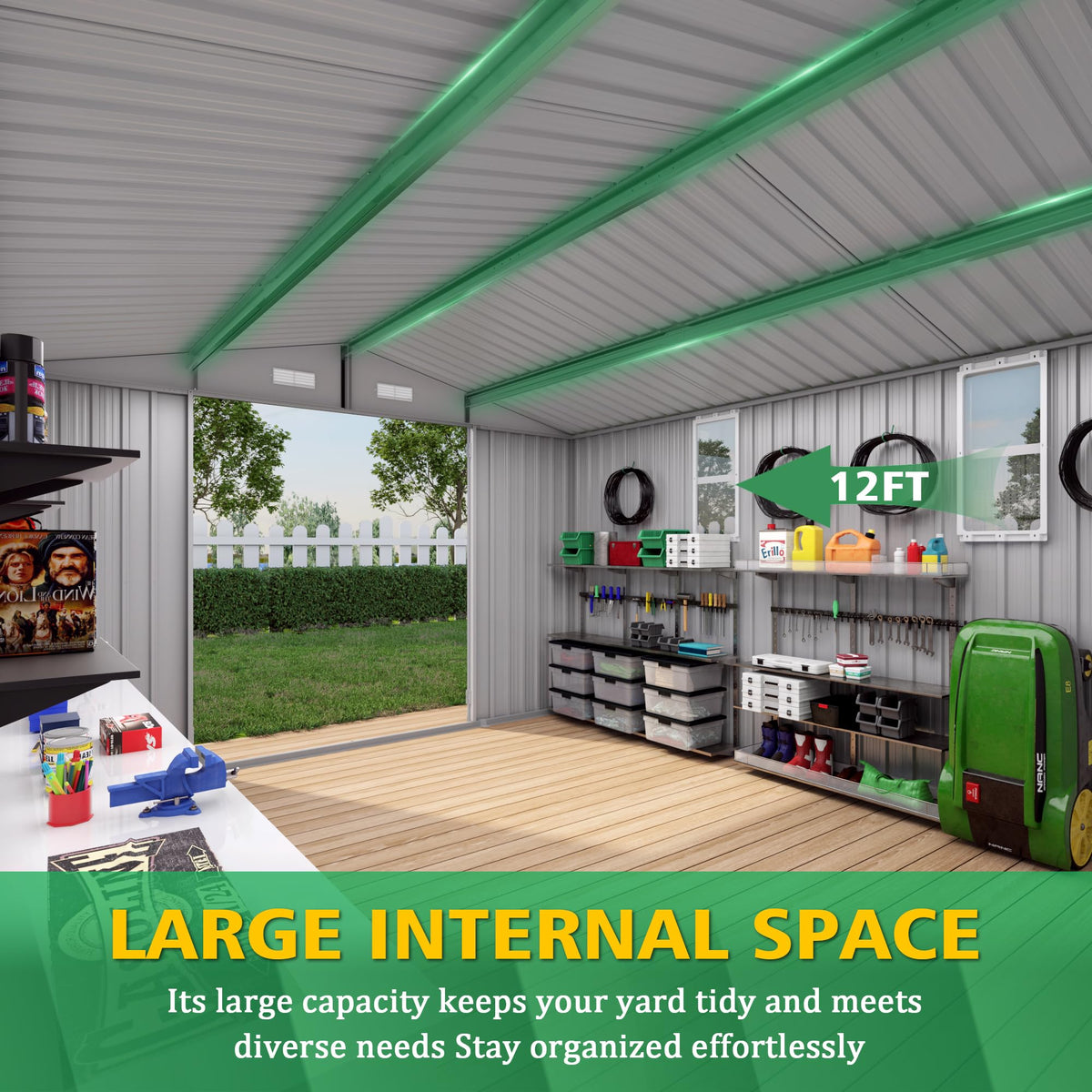 10x12 FT Grey Metal Storage Shed with Double Doors W698158