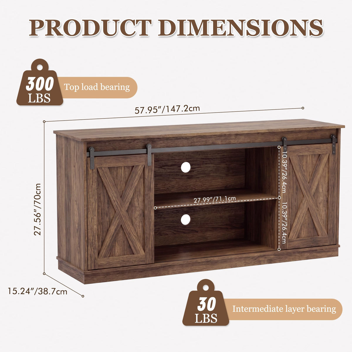 65 Inch Rustic Brown Farmhouse TV Stand Y265