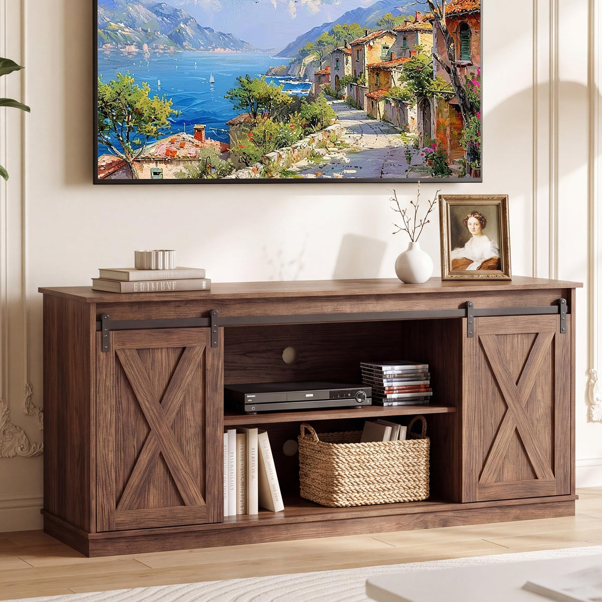 65 Inch Rustic Brown Farmhouse TV Stand Y265