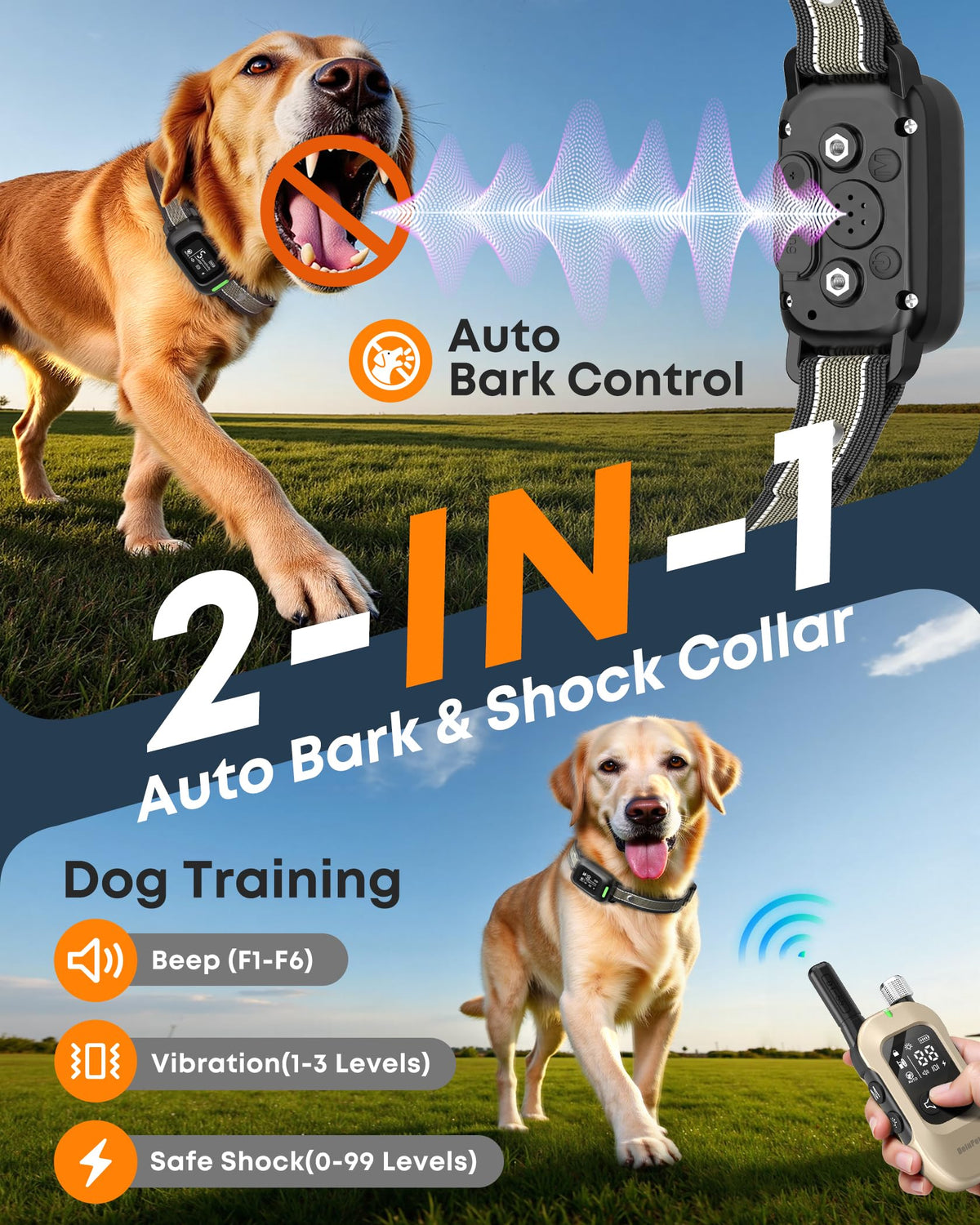 2-in-1 Dog Bark & Shock Collar with Remote X104676