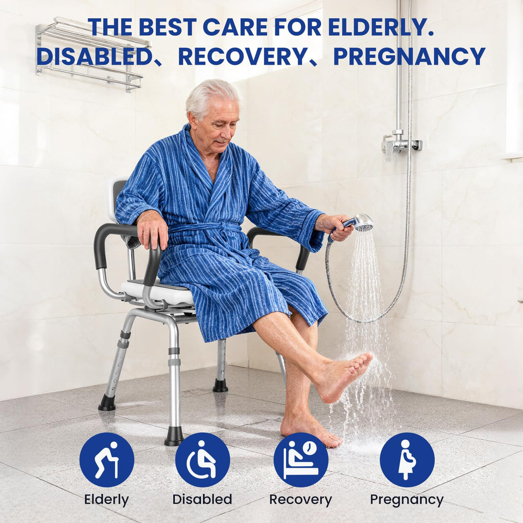 Swivel Shower Chair with Arms & Back, 5-Level Height Adjustable, 300 lbs L655