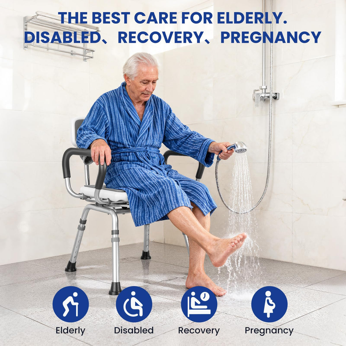 Swivel Shower Chair with Arms & Back, 5-Level Height Adjustable, 300 lbs L655