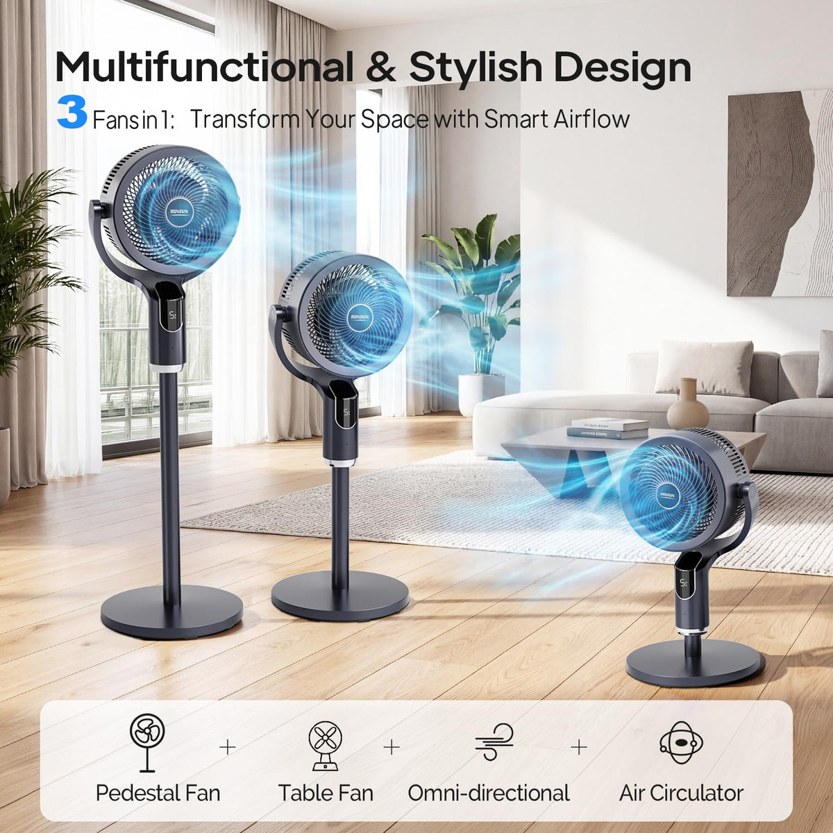 43 Inch Oscillating Pedestal Fan with Remote, Dark Grey U15644