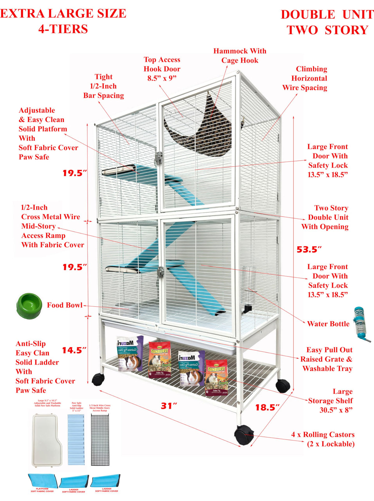 X-Large 4-Tiers Two Full Story Double Unit Critter Home On Wheels P8492