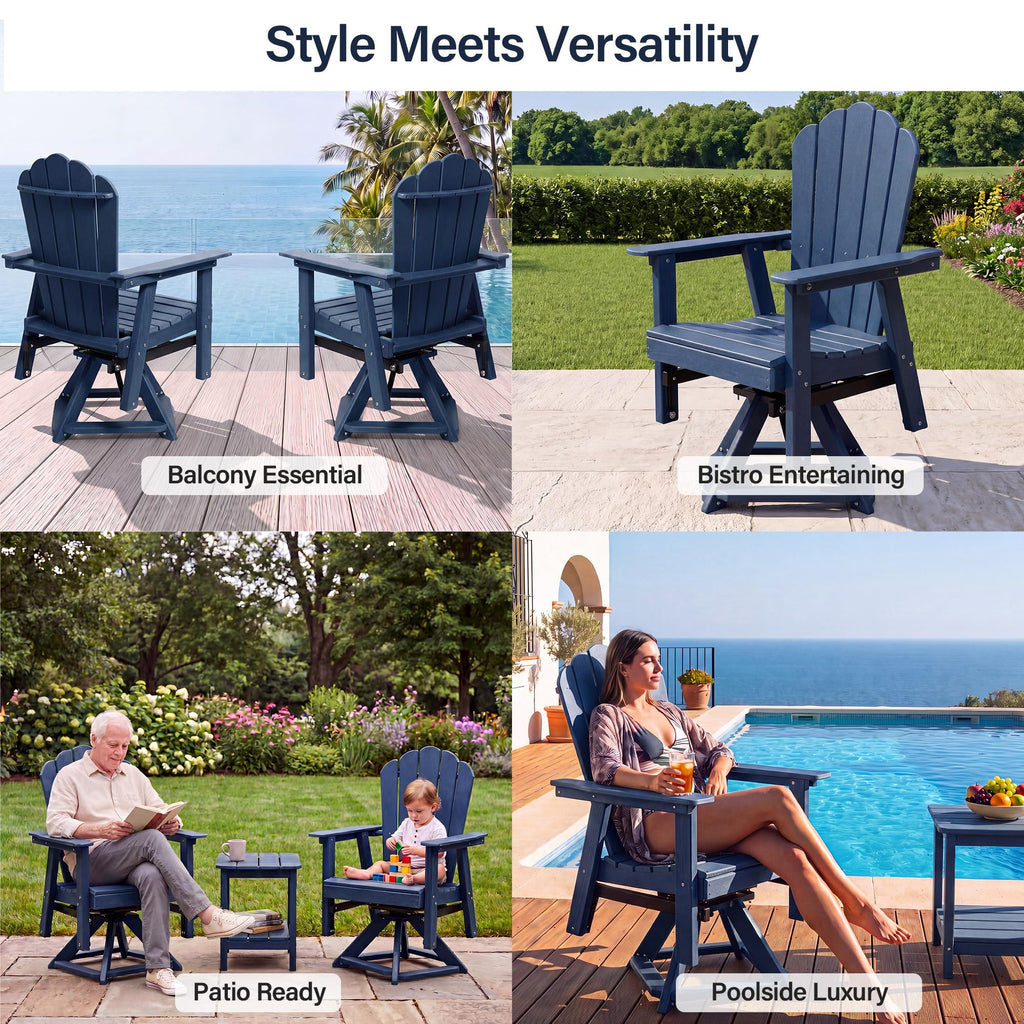 HDPE Swivel Adirondack Chair Set of 2 Navy Blue I38403