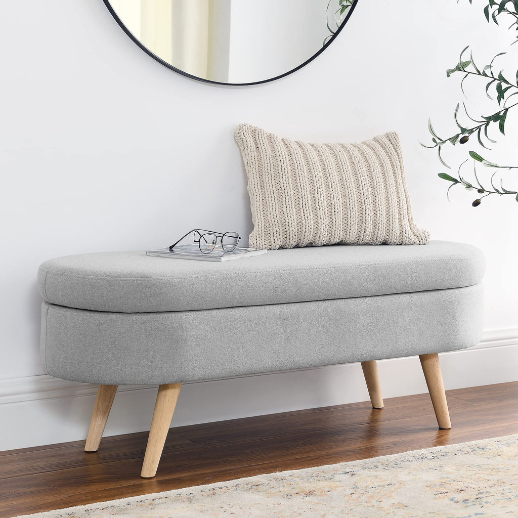 Grey Linen Oval Storage Ottoman Bench L685110