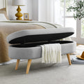 Grey Linen Oval Storage Ottoman Bench L685110