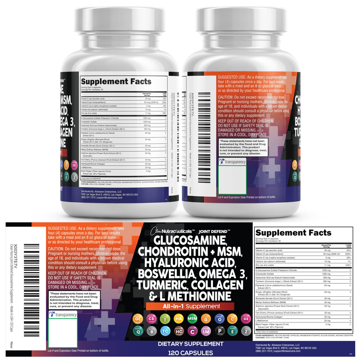 Glucosamine Chondroitin MSM 1500mg with Turmeric Curcumin Supplement V806790