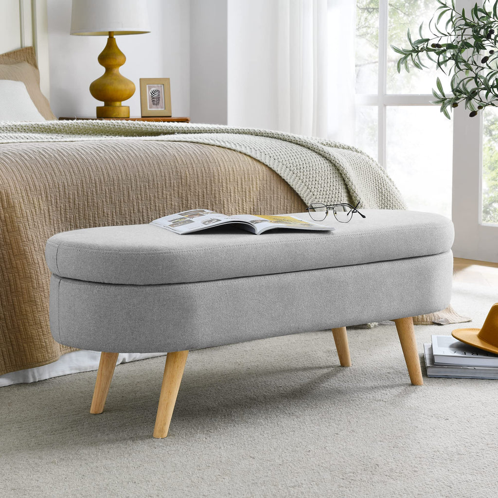 Grey Linen Oval Storage Ottoman Bench L685110